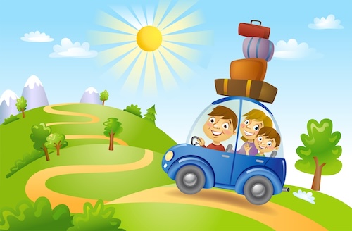 Family traveling in car, vector illustration